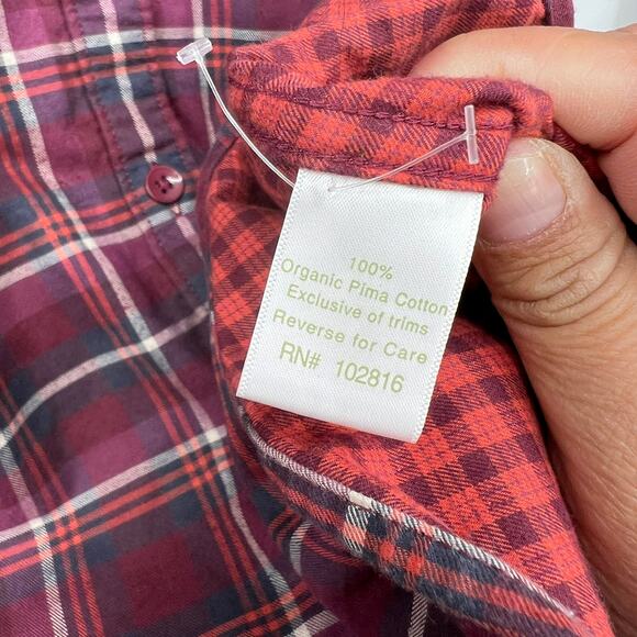 Garnet Hill Plaid Button Down Long Sleeve Organic Pima Cotton Shirt Women's 10 - Picture 4 of 5